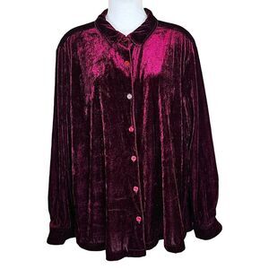 White Stag Red Burgundy Wine Crushed Velvet Button Up Top Size XL(16-18)